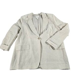 HM Womens Linen Blend Single Button Blazer Beige Oatmeal Size Large P/N 1214189